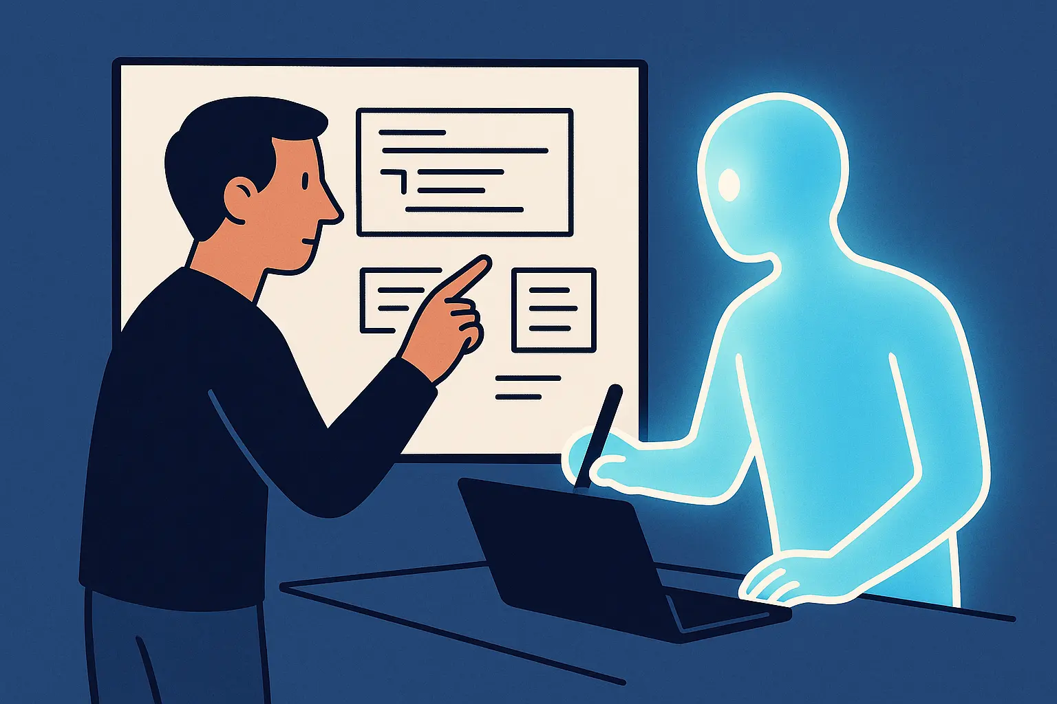Terminal mockup showing AI writing code